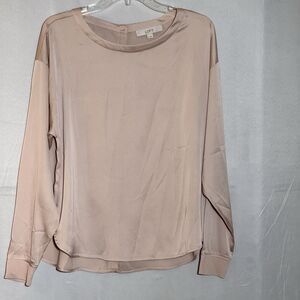 LOFT Blouse Womens Medium Pink Button Back Long Sleeve Lightweight Top Career